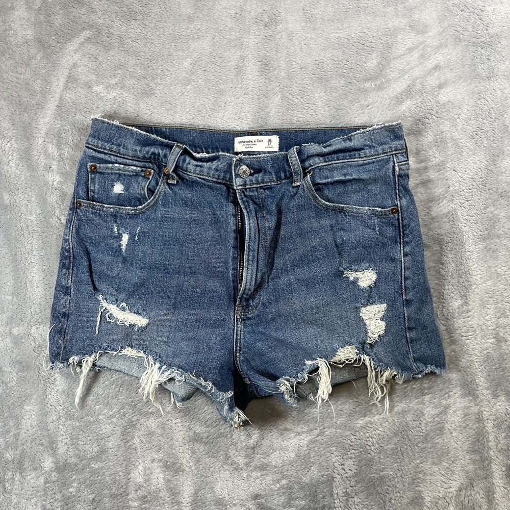 Ambercrombie Fitch The Mom Short High Rise 31/12 Distressed Denim